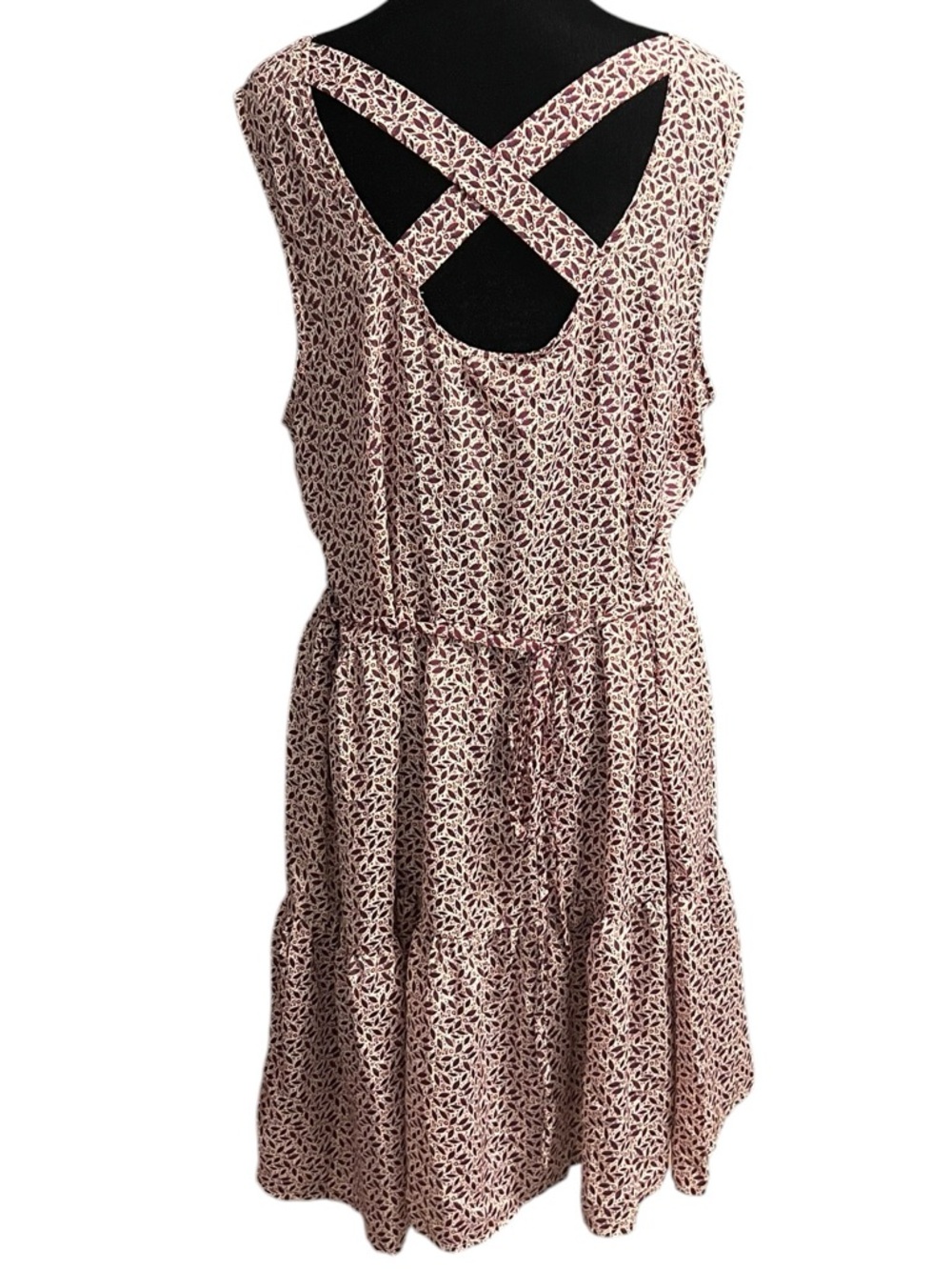 Band of Gypsies Mini Dress XL Beige Red Leaf Print